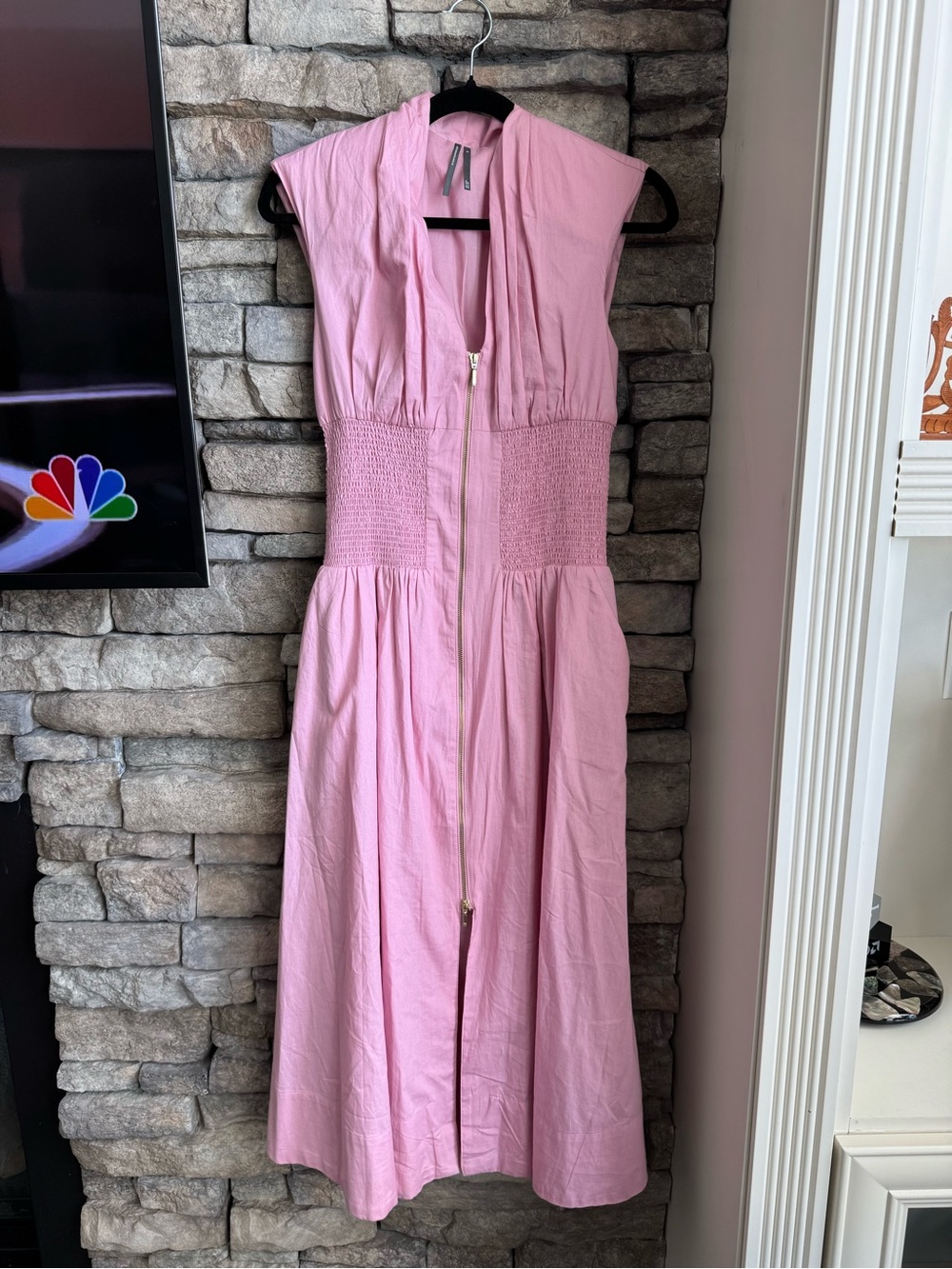 Anthropologie Pink Sleeveless Zip-Front Midi Dress